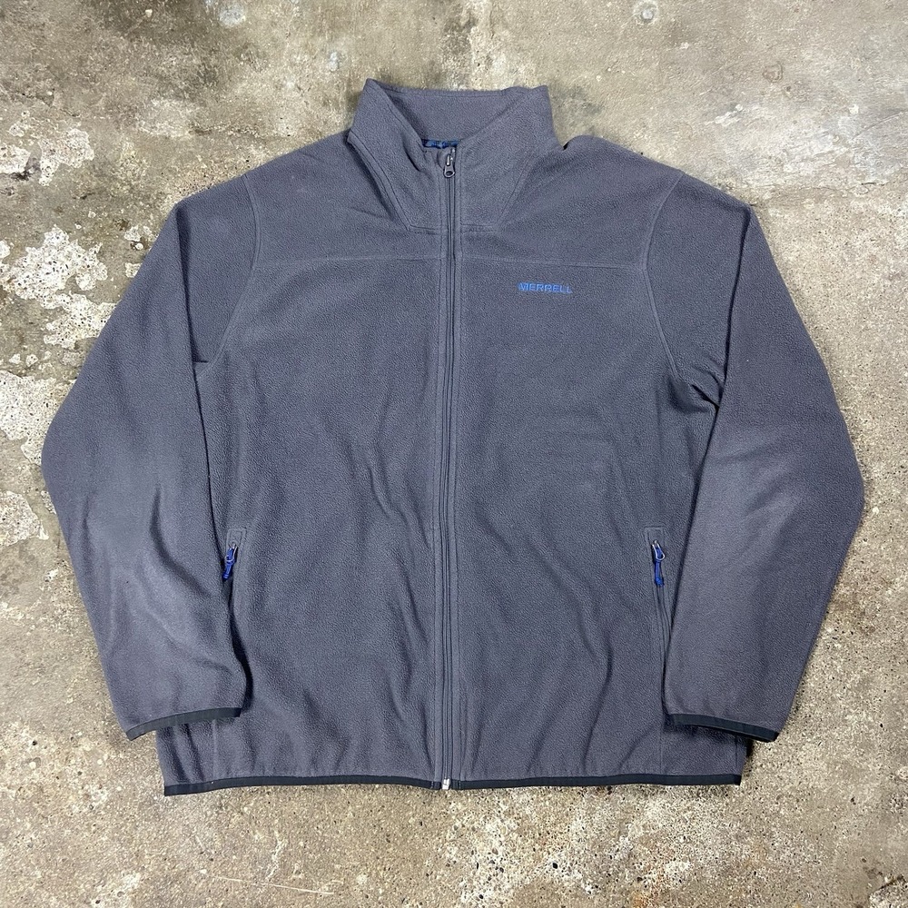Merrell Fleece Jacket Size XXL Gray Mock Neck Full Zip Outdoor Active Wear
